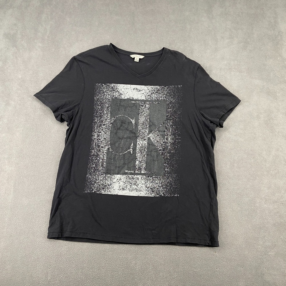 Calvin Klein Jeans T Shirt Womens Extra Large Black‎ Graphic Print Logo V Neck